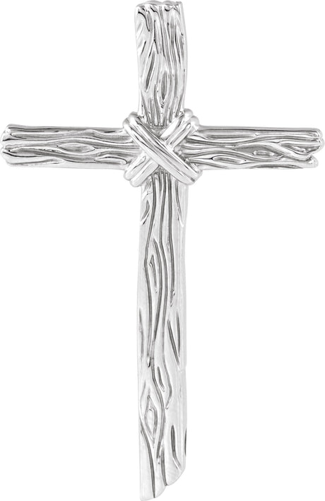 14K Gold Woodgrain Cross Pendant - White Gold