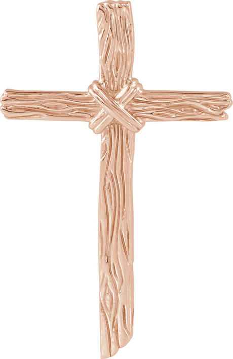 14K Gold Woodgrain Cross Pendant - Rose Gold
