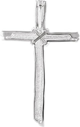 14K Gold Woodgrain Cross Pendant - White Gold - view 2