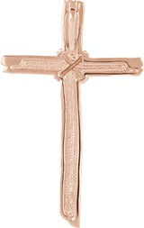 14K Gold Woodgrain Cross Pendant - Rose Gold - view 2