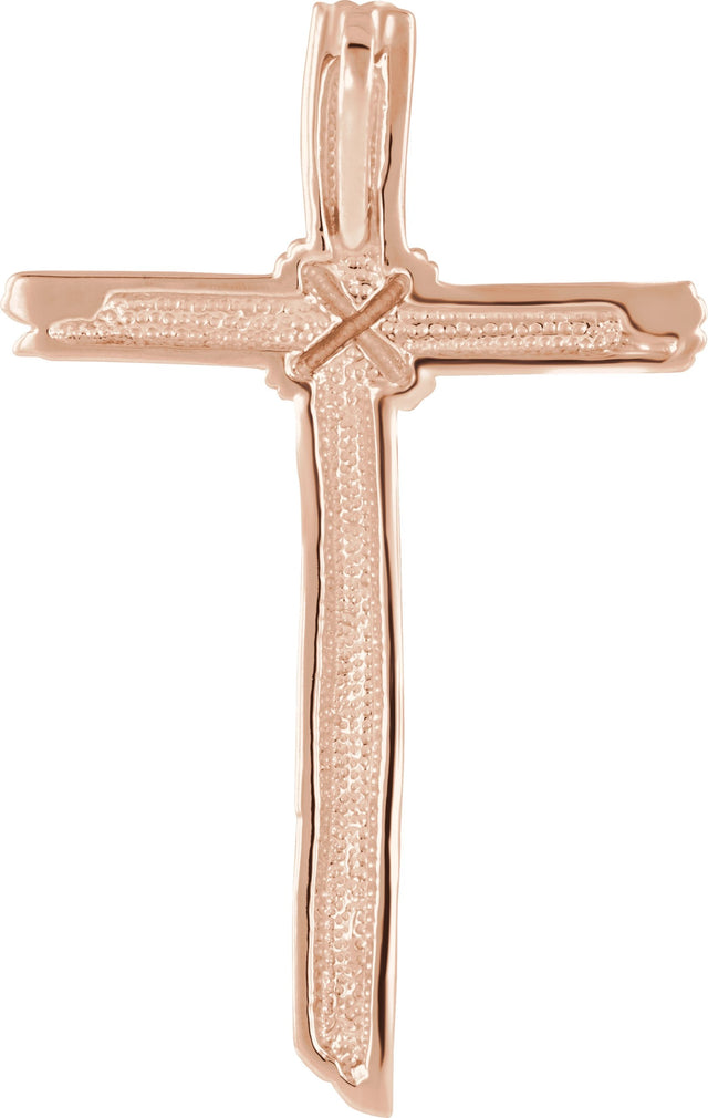 14K Gold Woodgrain Cross Pendant - Rose Gold - view 2