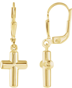 14K Gold Cross Earrings – 31x8.8mm