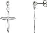 14K Gold Cross & Ball Earrings – 25.9x13.1mm - White Gold