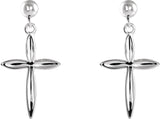 14K Gold Cross & Ball Earrings – 25.9x13.1mm - White Gold - view 2