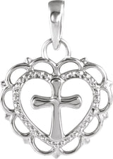 Platinum Youth Heart with Cross Necklace or Pendant