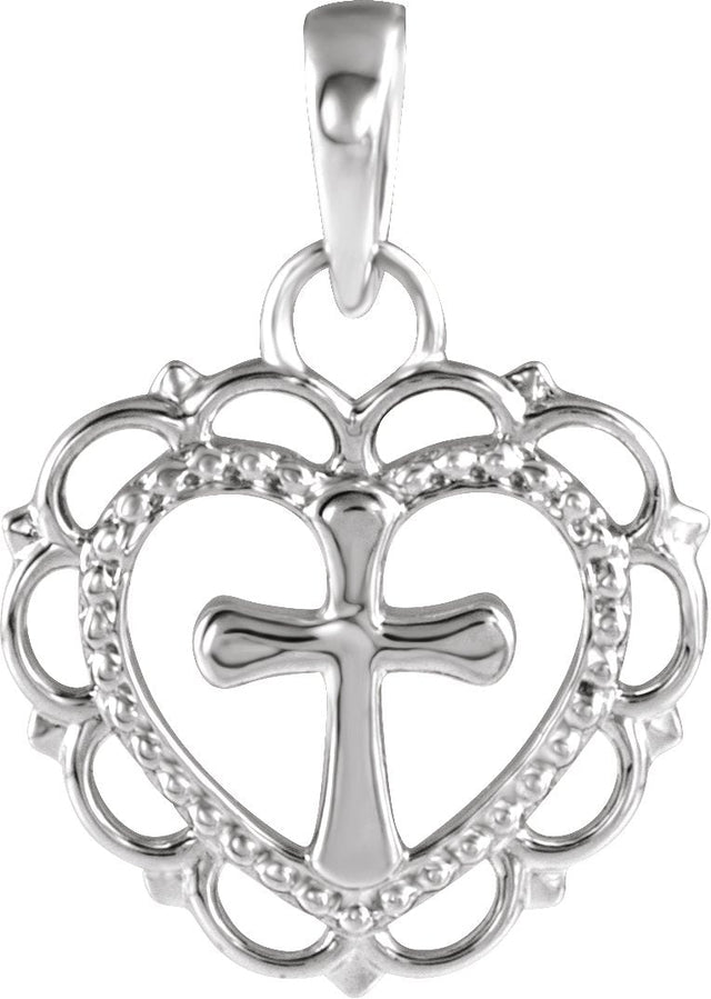 Platinum Youth Heart with Cross Necklace or Pendant