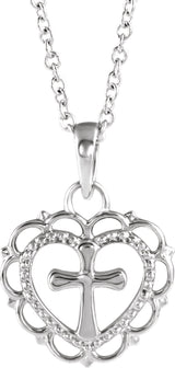 Platinum Youth Heart with Cross Necklace or Pendant