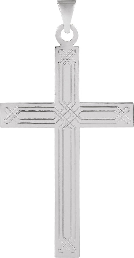 14K Gold Geometric Cross Pendant – 25.9x12mm - White Gold