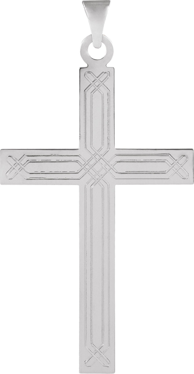 14K Gold Geometric Cross Pendant – 25.9x12mm - White Gold