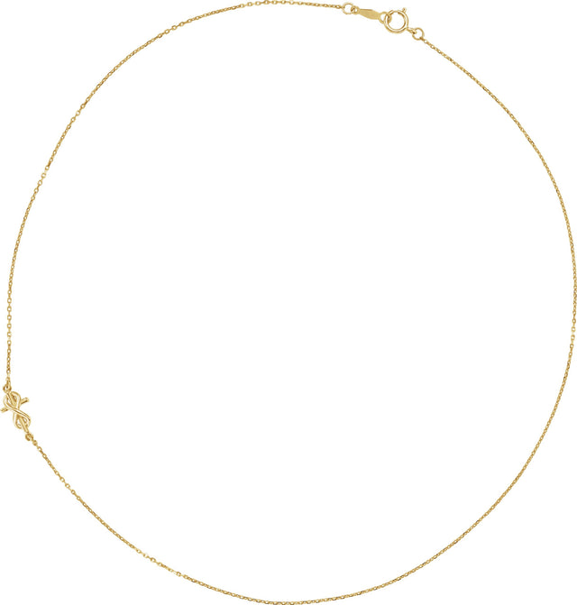 14K Gold Infinity-Inspired Off-Center Sideways Cross Necklace - Yellow Gold - view 2
