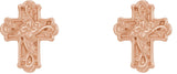 14K Gold Floral Cross Earrings - Rose Gold - view 2
