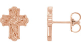 14K Gold Floral Cross Earrings - Rose Gold