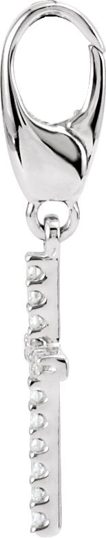 14K Gold Round Natural Diamond Petite Cross Pendant - White Gold - view 4