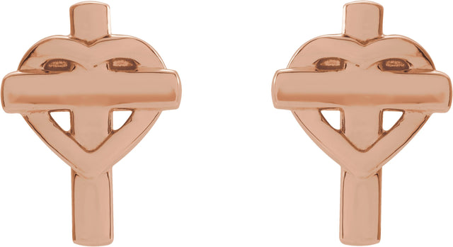 14K Gold Heart & Cross Earrings – 10.2x7.5mm - Rose Gold - view 2
