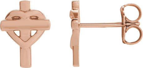 14K Gold Heart & Cross Earrings – 10.2x7.5mm - Rose Gold