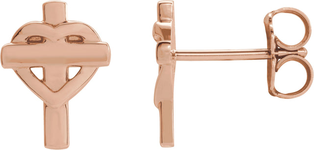 14K Gold Heart & Cross Earrings – 10.2x7.5mm - Rose Gold