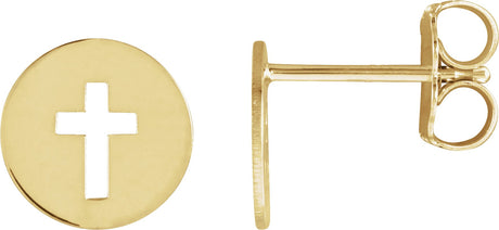 14K Gold Pierced Cross Earrings - Yellow Gold