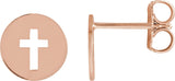 14K Gold Pierced Cross Earrings - Rose Gold