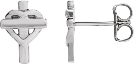 14K Gold Heart & Cross Earrings – 10.2x7.5mm - White Gold