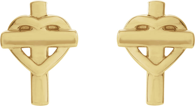 14K Gold Heart & Cross Earrings – 10.2x7.5mm - Yellow Gold - view 2