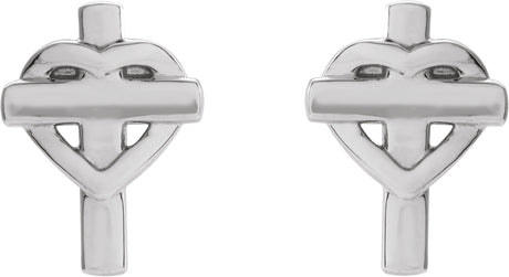 Platinum Heart & Cross Earrings – 10.2x7.5mm - view 2