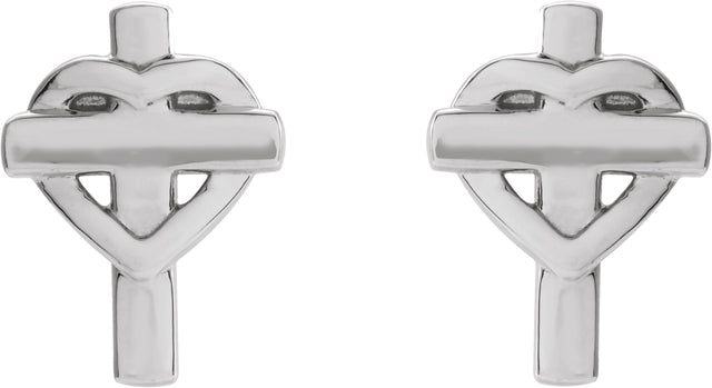 Platinum Heart & Cross Earrings – 10.2x7.5mm - view 2
