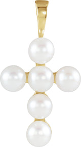 14K Gold Cultured White Freshwater Pearl Pearl Cross Necklace or Pendant - Yellow Gold