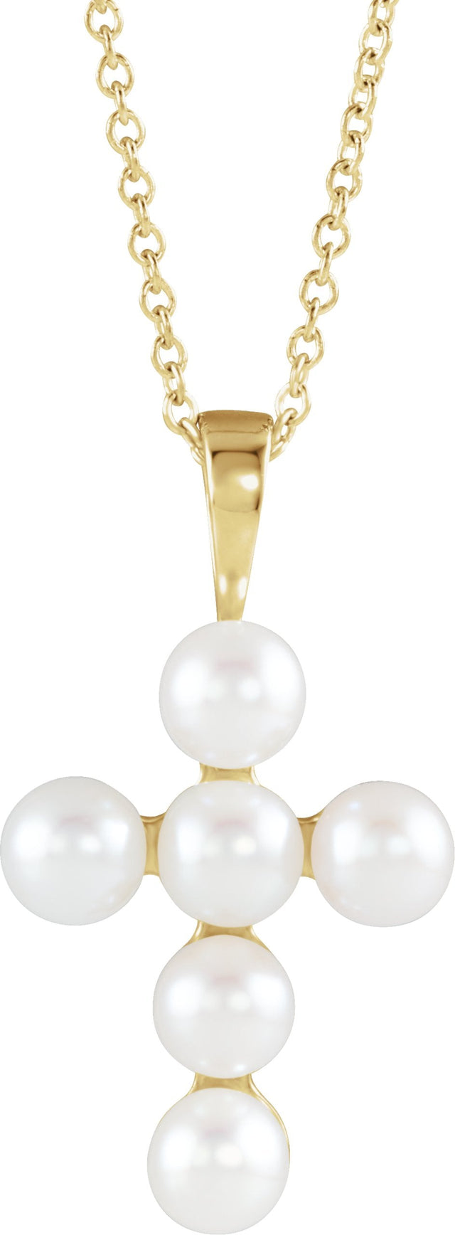14K Gold Cultured White Freshwater Pearl Pearl Cross Necklace or Pendant - Yellow Gold