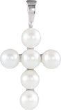 Platinum Cultured White Freshwater Pearl Pearl Cross Necklace or Pendant