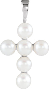 14K Gold Cultured White Freshwater Pearl Pearl Cross Necklace or Pendant - White Gold