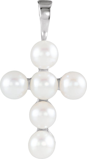14K Gold Cultured White Freshwater Pearl Pearl Cross Necklace or Pendant - White Gold