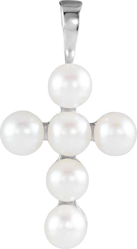 14K Gold Cultured White Freshwater Pearl Pearl Cross Necklace or Pendant - White Gold