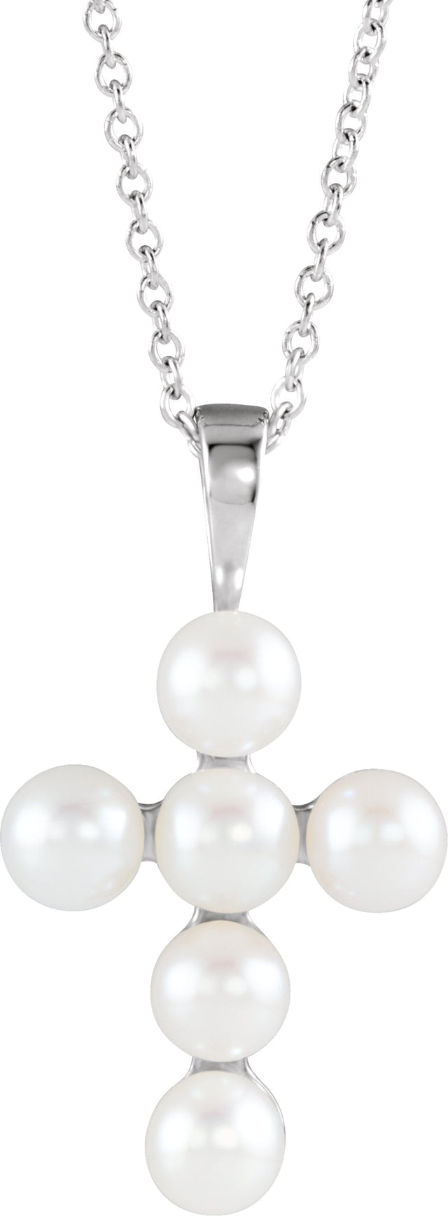 Platinum Cultured White Freshwater Pearl Pearl Cross Necklace or Pendant