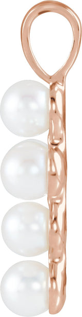 14K Gold Cultured White Freshwater Pearl Pearl Cross Necklace or Pendant - Rose Gold - view 2