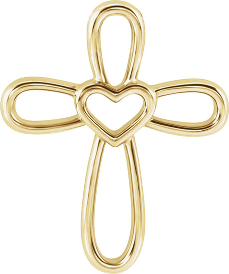 14K Gold Cross with Heart Necklace or Pendant - Yellow Gold