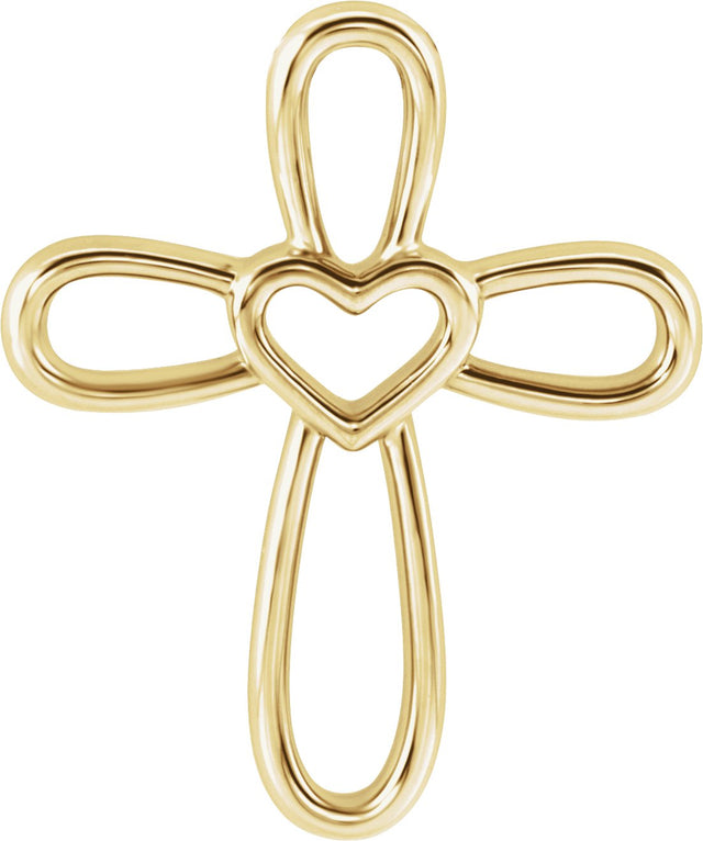 14K Gold Cross with Heart Necklace or Pendant - Yellow Gold