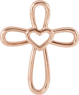 14K Gold Cross with Heart Necklace or Pendant - Rose Gold