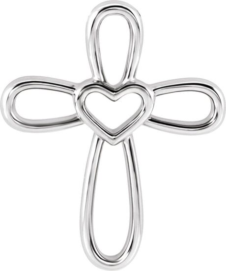 14K Gold Cross with Heart Necklace or Pendant - White Gold