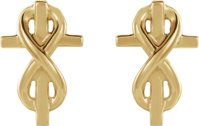 14K Gold Infinity-Inspired Cross Earrings - Yellow Gold - view 2