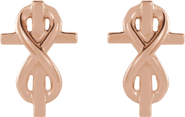 14K Gold Infinity-Inspired Cross Earrings - Rose Gold - view 2