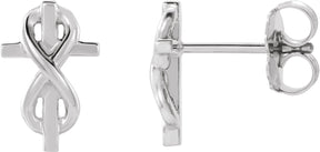 14K Gold Infinity-Inspired Cross Earrings - White Gold