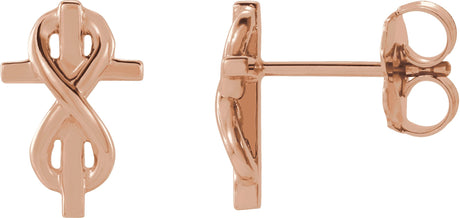 14K Gold Infinity-Inspired Cross Earrings - Rose Gold