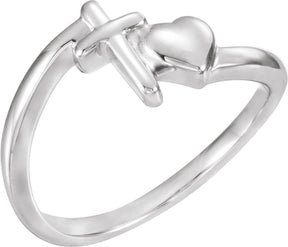14K Gold Cross & Heart Chastity Ring II - White Gold
