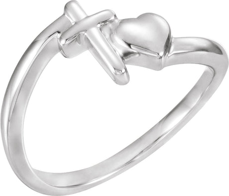 14K Gold Cross & Heart Chastity Ring II - White Gold