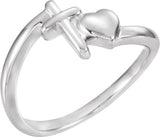 14K Gold Cross & Heart Chastity Ring - White Gold