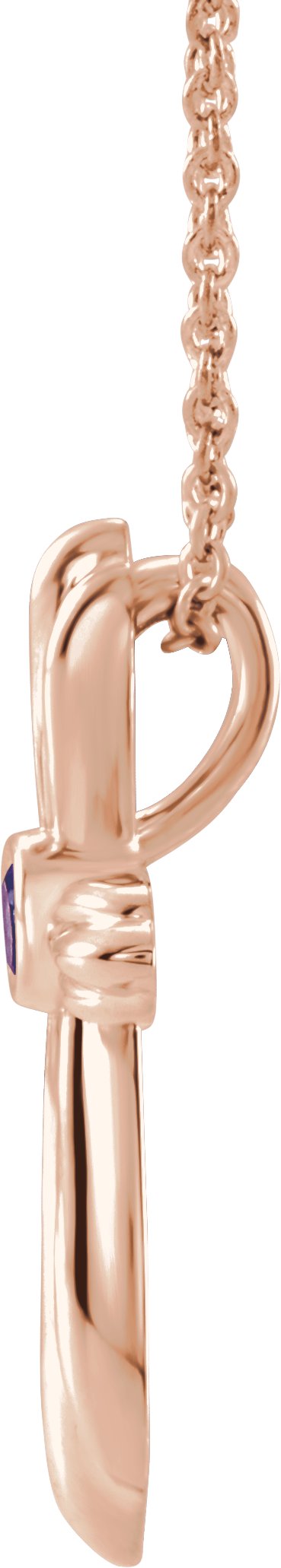 14K Gold Round Natural Amethyst Bezel-Set Cross Necklace or Pendant - Rose Gold - view 6