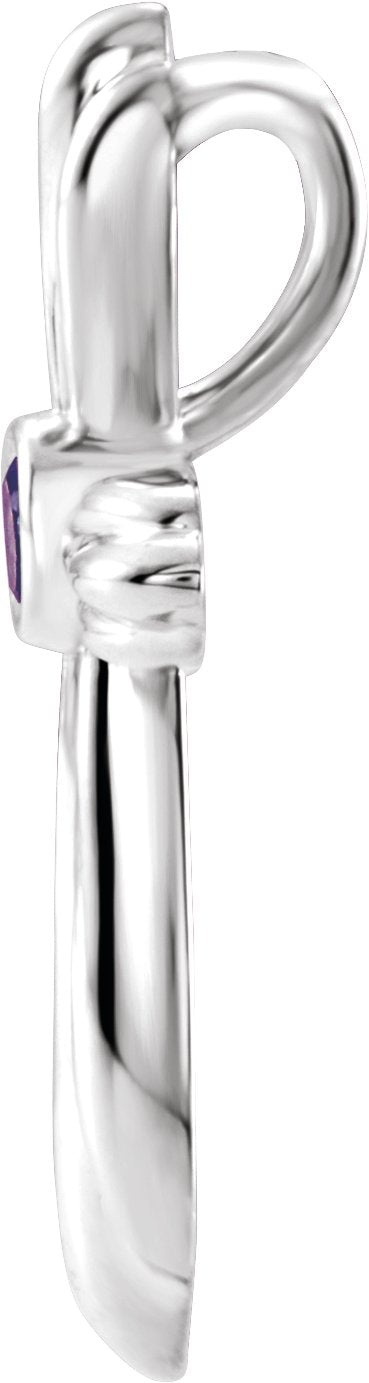 14K Gold Round Natural Amethyst Bezel-Set Cross Necklace or Pendant - White Gold - view 6