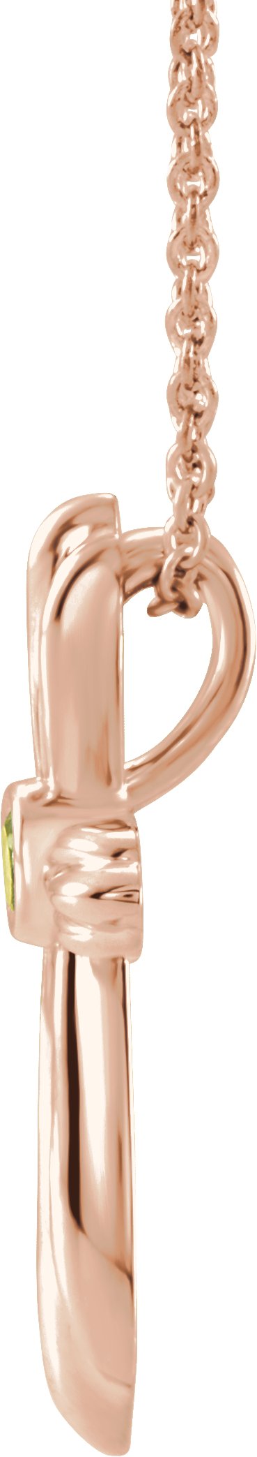 14K Gold Round Natural Peridot Bezel-Set Cross Necklace or Pendant - Rose Gold - view 6