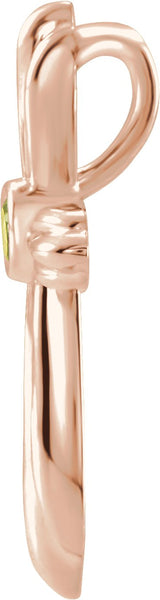 14K Gold Round Natural Peridot Bezel-Set Cross Necklace or Pendant - Rose Gold - view 6