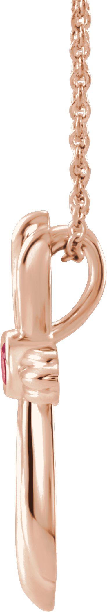 14K Gold Round Natural Ruby Bezel-Set Cross Necklace or Pendant - Rose Gold - view 6